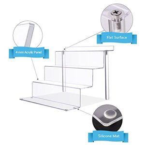 weddingwish Acrylic Display Riser Stand 4 Steps Clear Display Stand Shelf for Collectibles Amiibo Pops Figures, Cupcakes, Perfumes Display Or Collection - 2 Pack