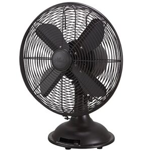 HUNTER Metal Retro Table Fan-Powerful 3 Speeds and Smooth Oscillation, 12", Oil-Rubbed Bronze