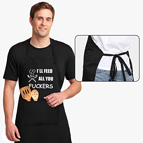 JMYJTSHDP Funny Apron for Men, Chef Bib Apron with 2 Pockets, Adjustable Neck Strap and 40" Long Ties – Perfect for Kitchen Cooking, BBQ, Baking, Gifts for Husband, Dad, Wife, Mom.