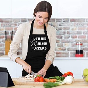 JMYJTSHDP Funny Apron for Men, Chef Bib Apron with 2 Pockets, Adjustable Neck Strap and 40" Long Ties – Perfect for Kitchen Cooking, BBQ, Baking, Gifts for Husband, Dad, Wife, Mom.