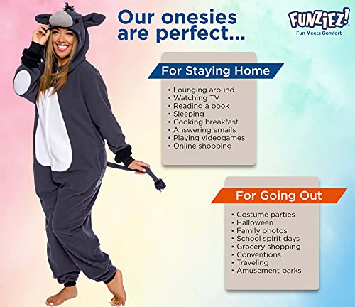 Funziez! Slim Fit Donkey One Piece - Plush Adult Animal Costume Jumpsuit