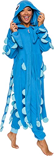 FUNZIEZ! Squid Costume -Adult Octopus Costume - One Piece Animal Pajama (Small) Blue