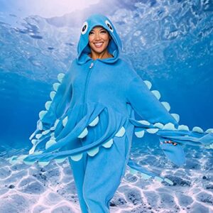FUNZIEZ! Squid Costume -Adult Octopus Costume - One Piece Animal Pajama (Small) Blue