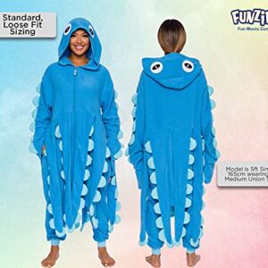 FUNZIEZ! Squid Costume -Adult Octopus Costume - One Piece Animal Pajama (Small) Blue