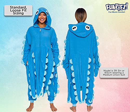 FUNZIEZ! Squid Costume -Adult Octopus Costume - One Piece Animal Pajama (Small) Blue
