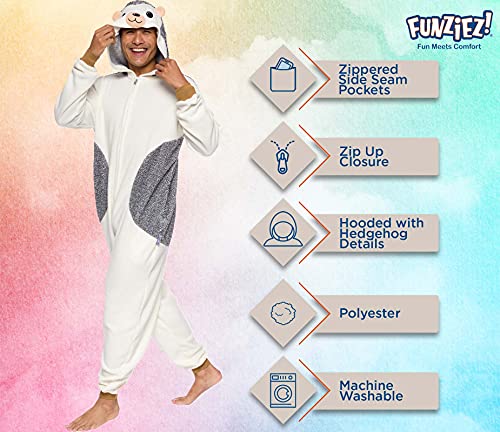 Funziez! Hedgehog Adult Onesie - Animal Halloween Costume - Plush Dalmatian One Piece Cosplay Suit for Adults, Women and Men