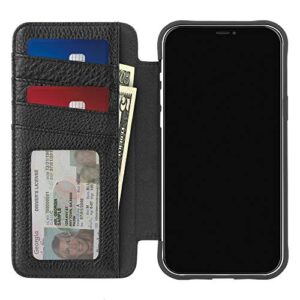 case-mate wallet folio iphone 13 pro case - black [10ft drop protection] [compatible with magsafe] flip folio shockproof cover made with genuine pebbled leather, landscape stand, cash & card holder