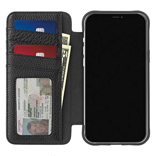 Case-Mate Wallet Folio iPhone 13 Pro Case - Black [10FT Drop Protection] [Compatible with MagSafe] Flip Folio Shockproof Cover Made with Genuine Pebbled Leather, Landscape Stand, Cash & Card Holder