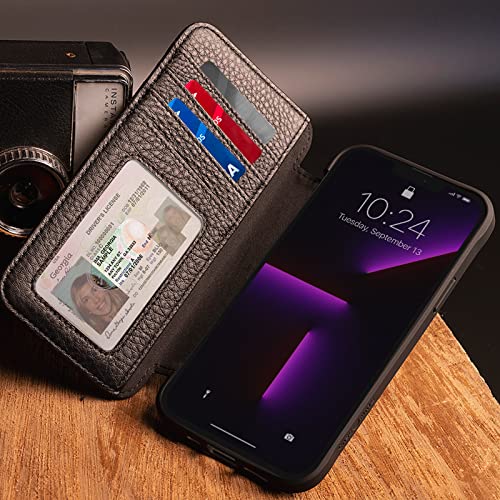 Case-Mate Wallet Folio iPhone 13 Pro Case - Black [10FT Drop Protection] [Compatible with MagSafe] Flip Folio Shockproof Cover Made with Genuine Pebbled Leather, Landscape Stand, Cash & Card Holder
