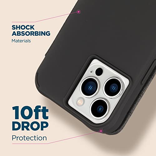 Case-Mate Wallet Folio iPhone 13 Pro Case - Black [10FT Drop Protection] [Compatible with MagSafe] Flip Folio Shockproof Cover Made with Genuine Pebbled Leather, Landscape Stand, Cash & Card Holder