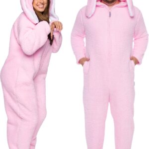 Funziez! Slim Fit Sherpa Adult Onesie - Animal Halloween Costume - Plush One Piece Cosplay Suit for Women and Men