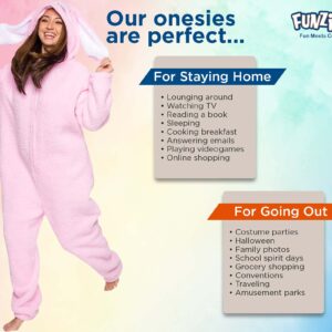 Funziez! Slim Fit Sherpa Adult Onesie - Animal Halloween Costume - Plush One Piece Cosplay Suit for Women and Men