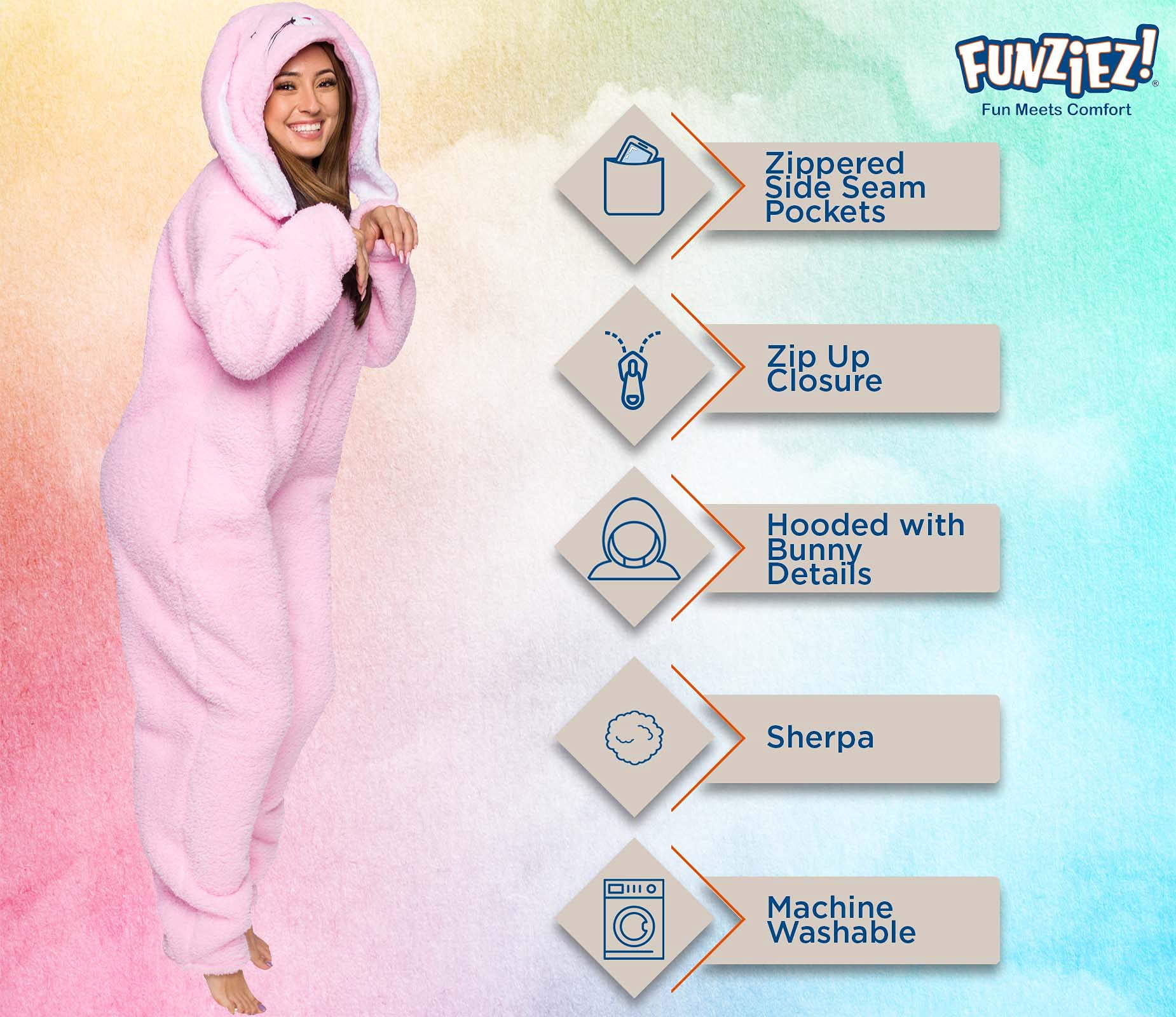 Funziez! Slim Fit Sherpa Adult Onesie - Animal Halloween Costume - Plush One Piece Cosplay Suit for Women and Men