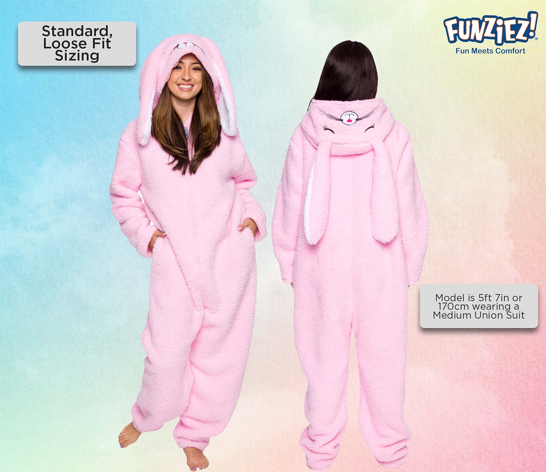 Funziez! Slim Fit Sherpa Adult Onesie - Animal Halloween Costume - Plush One Piece Cosplay Suit for Women and Men