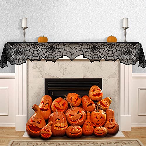 Halloween Table Runner, Black Lace Spider Web Table Runners for Halloween Table Decor, Creepy Table Cloth for Halloween Party Dinner Table Decoration 13 x 72Inch