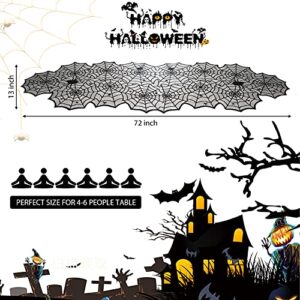 Halloween Table Runner, Black Lace Spider Web Table Runners for Halloween Table Decor, Creepy Table Cloth for Halloween Party Dinner Table Decoration 13 x 72Inch