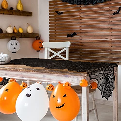 Halloween Table Runner, Black Lace Spider Web Table Runners for Halloween Table Decor, Creepy Table Cloth for Halloween Party Dinner Table Decoration 13 x 72Inch