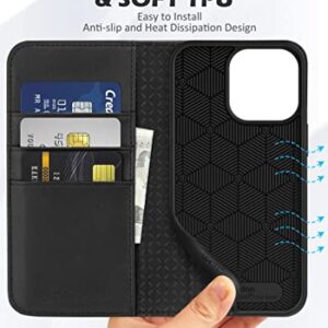 SHIELDON Case for iPhone 13 Pro 5G, Genuine Leather Wallet Case RFID Blocking Credit Card Holder Folio Magnetic Kickstand Shockproof Cover Compatible with iPhone 13 Pro 5G (6.1" 2021 Release) - Black