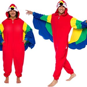 Funziez! Slim Bird Adult Onesie - Peacock Halloween Costume - Plush Parrot One Piece Cosplay Suit for Adults, Women and Men