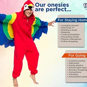 Funziez! Slim Bird Adult Onesie - Peacock Halloween Costume - Plush Parrot One Piece Cosplay Suit for Adults, Women and Men