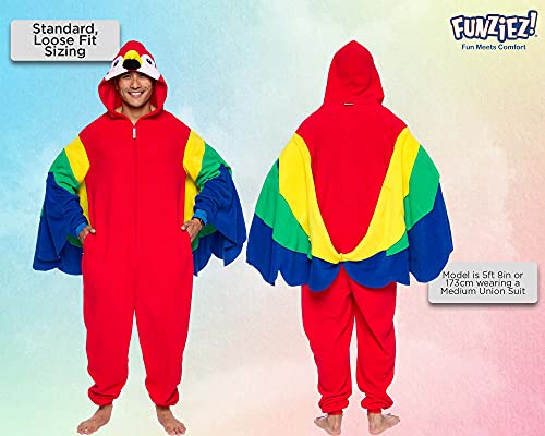 Funziez! Slim Bird Adult Onesie - Peacock Halloween Costume - Plush Parrot One Piece Cosplay Suit for Adults, Women and Men