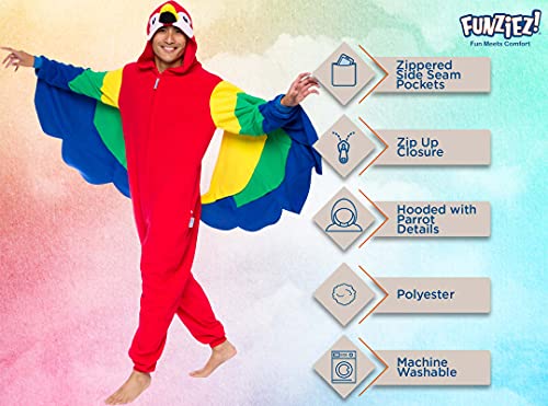 Funziez! Slim Bird Adult Onesie - Peacock Halloween Costume - Plush Parrot One Piece Cosplay Suit for Adults, Women and Men