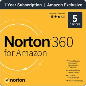 norton 360 for amazon – antivirus software for up to 5 devices with auto renewal [subscription]