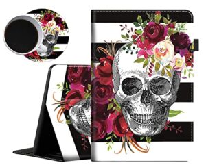 case for all-new fire hd 10 & fire hd 10 plus tablet (10.1", 11th generation, 2021 release), slim folio stand soft protective cover with smart auto wake/sleep, skull flower + coasters