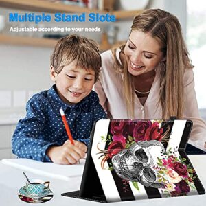 Case for All-New Fire HD 10 & Fire HD 10 Plus Tablet (10.1", 11th Generation, 2021 Release), Slim Folio Stand Soft Protective Cover with Smart Auto Wake/Sleep, Skull Flower + Coasters