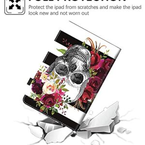 Case for All-New Fire HD 10 & Fire HD 10 Plus Tablet (10.1", 11th Generation, 2021 Release), Slim Folio Stand Soft Protective Cover with Smart Auto Wake/Sleep, Skull Flower + Coasters