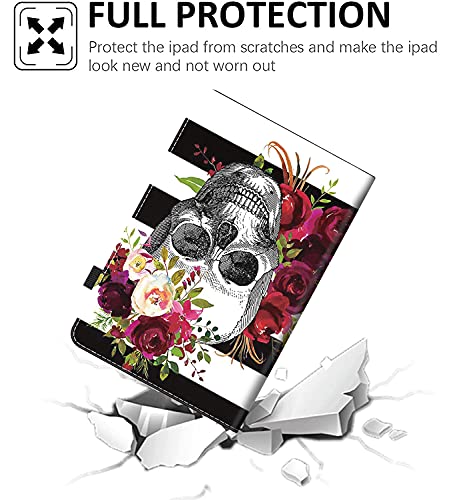 Case for All-New Fire HD 10 & Fire HD 10 Plus Tablet (10.1", 11th Generation, 2021 Release), Slim Folio Stand Soft Protective Cover with Smart Auto Wake/Sleep, Skull Flower + Coasters