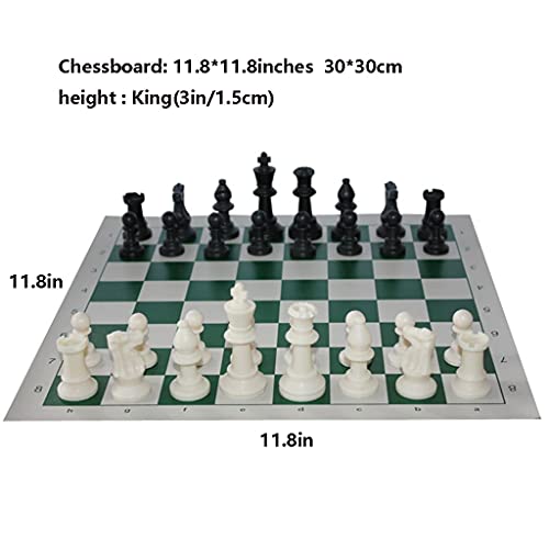 11.8in/Chess Set Roll-Up Leather Chess Board Comes with Carry Pouch/Hips Plastic Chess Pieces- for Beginner&Kids ( Color : Green )