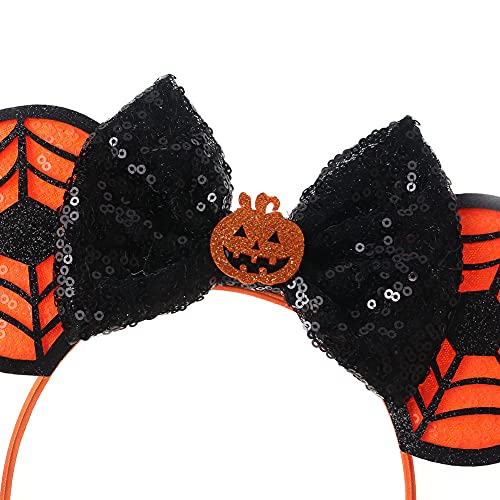 JIAHANG Halloween Mouse Ears Headband Sequin Bow Pumpkin Hair Hoop, Party Decoration Costume Headwear Hair Accessories for Women Girls (Halloween 1)