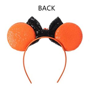 JIAHANG Halloween Mouse Ears Headband Sequin Bow Pumpkin Hair Hoop, Party Decoration Costume Headwear Hair Accessories for Women Girls (Halloween 1)