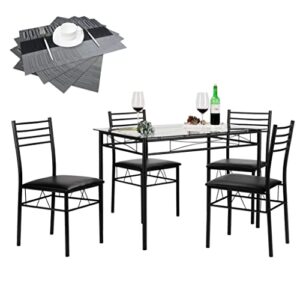 vecelo kitchen dining room table and chairs 4, 5-piece dinette sets, space saving, matte black