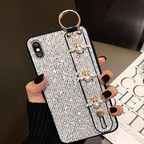 LNtech Luxury Sparkle Bling Protector Cover with Stand Holder Hand Strap,Glitter Cute Bee Wrist Strap Kickstand Phone Case Compatible with iPhone 13/iPhone 14