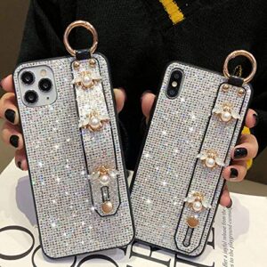 LNtech Luxury Sparkle Bling Protector Cover with Stand Holder Hand Strap,Glitter Cute Bee Wrist Strap Kickstand Phone Case Compatible with iPhone 13/iPhone 14