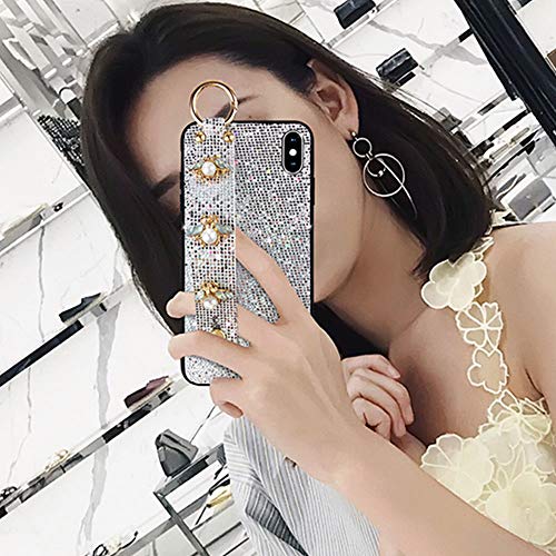 LNtech Luxury Sparkle Bling Protector Cover with Stand Holder Hand Strap,Glitter Cute Bee Wrist Strap Kickstand Phone Case Compatible with iPhone 13/iPhone 14