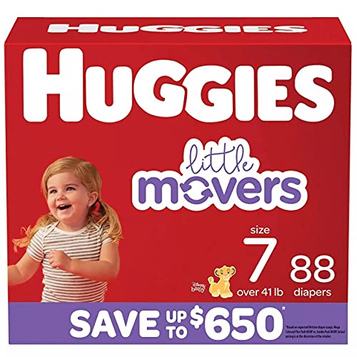 Huggies Little Movers Diapers, Size 7-41+ Pounds (88 Count)