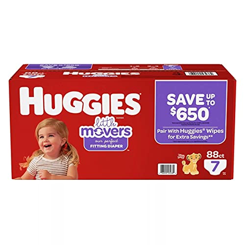 Huggies Little Movers Diapers, Size 7-41+ Pounds (88 Count)