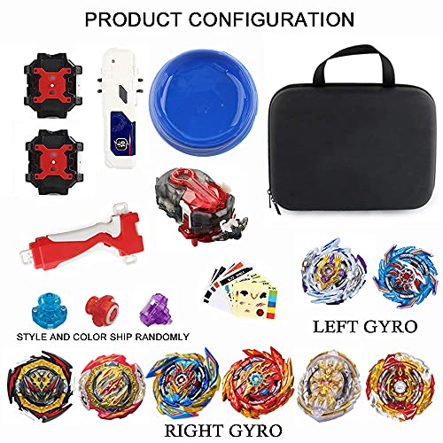 Bey Burst Gyro Toy Set with Arena Great Birthday Gift for Boys Children Kids 6 8 + Metal Fusion Attack Top Grip Blade Set with Battling Game Storage Box 8 Top Burst Gyros 3 Two-Way Launcher 2 Handles