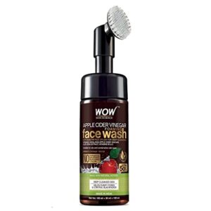 wow skin science apple cider vinegar foam exfoliating face wash & brush - facial cleanser acne face wash - face wash oily skin gentle face cleanser - natural face wash sensitive skin (5.07 fl oz)