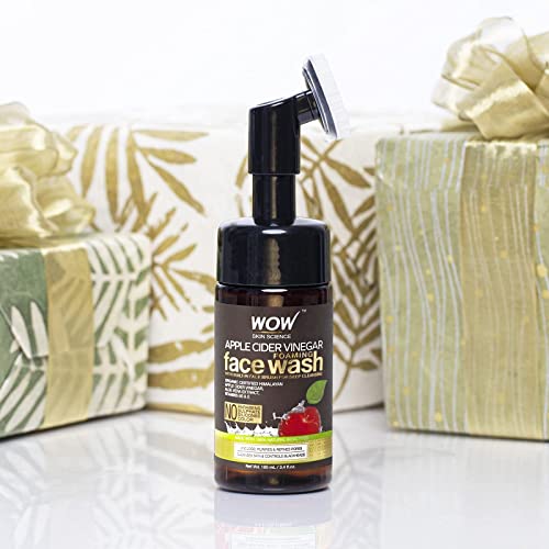 WOW Skin Science Apple Cider Vinegar Foam Exfoliating Face Wash & Brush - Facial Cleanser Acne Face Wash - Face Wash Oily Skin Gentle Face Cleanser - Natural Face Wash Sensitive Skin (5.07 Fl Oz)