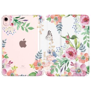 moko case fit new ipad mini 6 2021 (6th generation 8.3 inch), soft tpu translucent frosted back cover slim smart shell stand folio case for ipad mini, auto wake/sleep, fragrant flowers