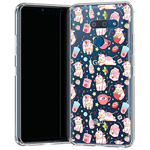 Slim TPU Phone Case Compatible with LG Velvet V60 V50 ThinQ 5G V40 V35 V30 Plus G7 G6 Lightweight Korean Protective Strawberry Milk Soft Kawaii Flexible Cow Pink Cover Cute Durable