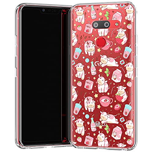 Slim TPU Phone Case Compatible with LG Velvet V60 V50 ThinQ 5G V40 V35 V30 Plus G7 G6 Lightweight Korean Protective Strawberry Milk Soft Kawaii Flexible Cow Pink Cover Cute Durable