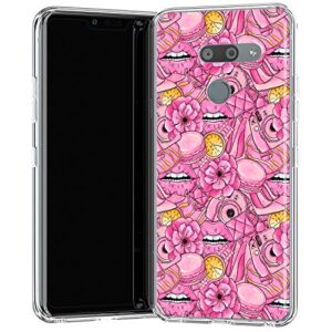 loraw slim tpu phone case compatible with lg velvet v60 v50 thinq 5g v40 v35 v30 plus g7 g6 soft fashion flexible pink silicone glam lightweight cover clear lips protective girly stylish macaroon