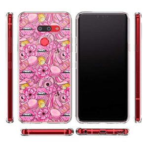 Loraw Slim TPU Phone Case Compatible with LG Velvet V60 V50 ThinQ 5G V40 V35 V30 Plus G7 G6 Soft Fashion Flexible Pink Silicone Glam Lightweight Cover Clear Lips Protective Girly Stylish Macaroon