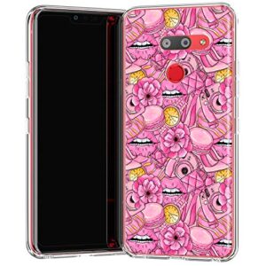 Loraw Slim TPU Phone Case Compatible with LG Velvet V60 V50 ThinQ 5G V40 V35 V30 Plus G7 G6 Soft Fashion Flexible Pink Silicone Glam Lightweight Cover Clear Lips Protective Girly Stylish Macaroon