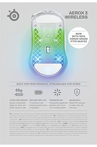 SteelSeries Aerox 3 Wireless - Super Light Gaming Mouse - 18,000 CPI TrueMove Air Optical Sensor - Ultra-Lightweight Water Resistant Design - 200 Hour Battery Life - Ghost